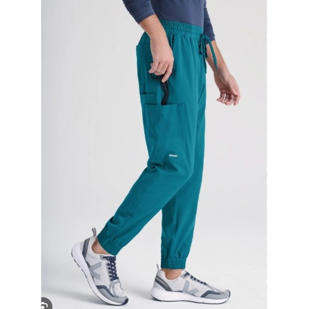 Teal Blue Jogger‎ Scrub Pants sz XS High Waisted Cargo Pocket Pull On Athleisure